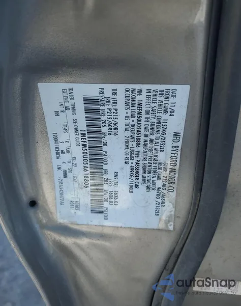 2005 Mercury Sable Gs from USA, damaged, VIN 1MEFM50U05A618806